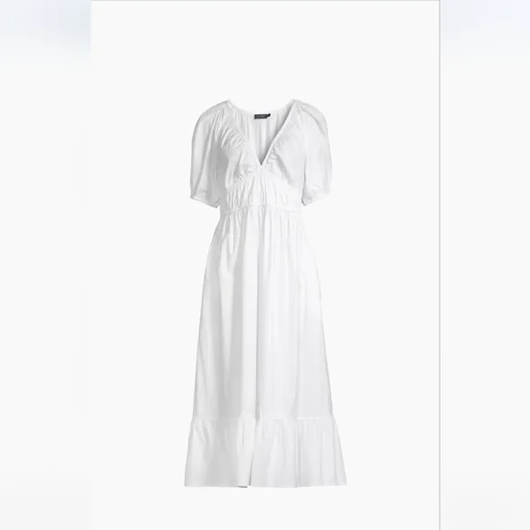 Vineyard Vines Marina Dress Large White Midi Puffy Sleeves Summer Tiered - Picture 16 of 16